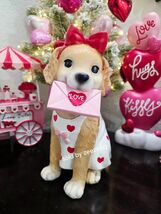 Valentines Labrador Dog Wearing Red Bow Heart Dress Figurine Statue 10" ... - $42.56