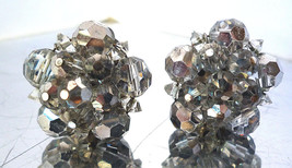 Vintage Sherman Clip Earrings Swarovski Crystal Bead Silvertone Signed - £21.55 GBP