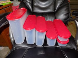 Tupperware Modular Mates Oval Set  Red Set of 6 With Lids EUC - £58.35 GBP