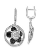 Silver True Fire Black &amp; Clear CZ Flower Hinged Dangle Earrings QMP1182 - $105.24 CAD