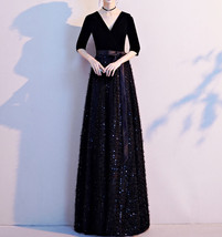 Black Velvet Maxi Dress Gowns Women Custom Plus Size Cocktail Dress image 4