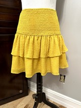 Super Down Womens Tiered Skirt Yellow Above Knee Elastic Stretch Pull On S - $21.29