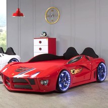 MOON Luxury Twin Race Car Bed with LED Lights &amp; Sound FX, FREE Mattress Included - £1,517.69 GBP