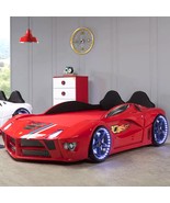 MOON Luxury Twin Race Car Bed with LED Lights &amp; Sound FX, FREE Mattress ... - £1,488.14 GBP