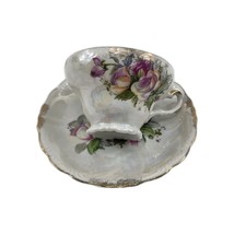 Nasco Del Coronado Iridescent w Roses Gold Trim Footed Tea Cup and Sauce... - $312.16 MXN