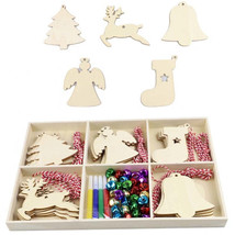 Christmas Creative DIY Decoration Gift Set  Handmade Wood Chip Pendant, Style:JM - £7.10 GBP