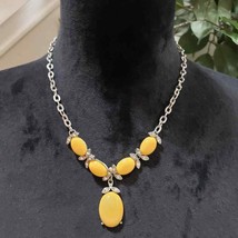 Womens Fashion Shiny Yellow Gemstone Clear Faceted Crystals Necklace with Lobste - £21.86 GBP