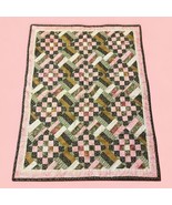 Homemade Toddler Baby 49&quot;x37&#39;&#39;  Quilt Blanket pink green earthtone squares - £18.19 GBP