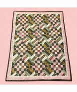 Homemade Toddler Baby 49&quot;x37&#39;&#39;  Quilt Blanket pink green earthtone squares - $31.03 CAD