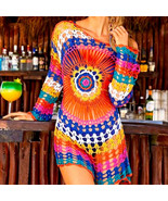  Crochet Mesh Swim Shirt   BOHO mesh beachwear beach dress kimono robe M... - $55.59