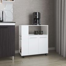 White Kitchen Cart with Microwave Shelf, Open Storage &amp; Mobile Island. - $196.99