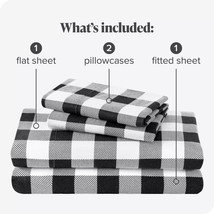 BLACK AND WHITE BUFFALO PLAID MICROFIBER 4PC BED  SHEET SET  in QUEEN and KING