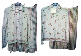 Woman 2 Pieces Set Shirt+Skirt 70&#39;s Original Fancy Spring Real Old Vintage - £35.41 GBP