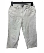 Larry Levine Crisp White Stretch Cotton Cropped Pants Pockets Flat Front... - $20.13 CAD