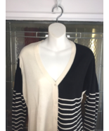 Saks Fifth Avenue  Black &amp;White Knit Cashmere/ Silk Cardigan Sweater SZ XL - $48.67 CAD