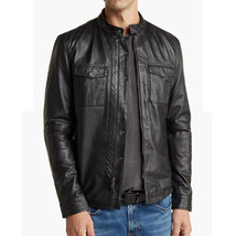 John Varvatos Men&#39;s Long Sleeve Steve Leather Shirt Jacket Snap Zip Fron... - $298.12