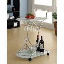 White Glass Metal Beverage Cart Serving Bar Rolling Wine Storage Portable Party - £170.09 GBP