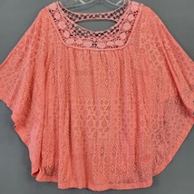 French Laundry Women Shirt Size M Pink Preppy Coral Lace Batwing Sleeves Scoop - £9.38 GBP