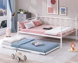 Full Daybed With Trundle, Metal Day Bed With Twin Size Adjustable Pop Up... - $407.99