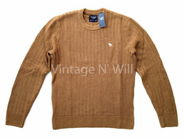 Abercrombie Fitch Mens L Brown/ Beige Embroidered Moose Stitch Crew Sweater - £37.03 GBP