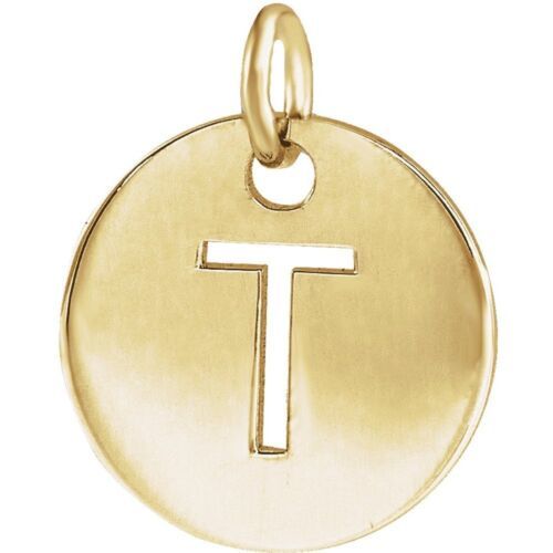 Precious Stars Unisex 14K Yellow Gold Initial T Disc Pendant - £126.86 GBP