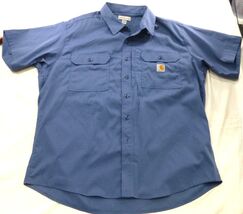 Carhartt Mens Blue Rugged Flex Short Sleeve Shirt XL Polyester Cotton Blend - $14.25