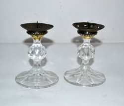 Pair Of Crystal And Metal Candle Holders - £15.69 GBP