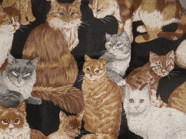 Cat Fabric Remnant VIP Screen Print Cranston Print Works 44&quot; x 37&quot; - £6.27 GBP