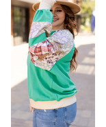 Sky Blue Plus Size Plaid Floral Patchwork Raglan Sleeve Sweatshirt - $32.06 CAD