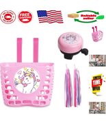 Charming Pink Unicorn Bike Basket Set with Bell &amp; Streamers for Kids&#39; Bi... - $664.49 MXN