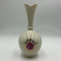 Vintage Lenox Porcelain Bud Vase Tabletop Decor Gold Tone Trim Floral Design - £19.44 GBP