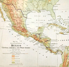 1920 Map Mexico Physical Political Central America West Indies Cuba DWQ4 - €25,64 EUR