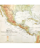 1920 Map Mexico Physical Political Central America West Indies Cuba DWQ4 - $29.99