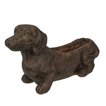 Scratch &amp; Dent Resin Distressed Rustic Brown Finish Dachshund Dog Planter - $49.49