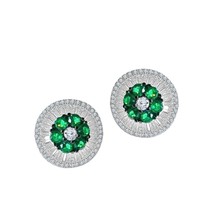 2Ct Simulated Green Emerald Cluster Stud Earrings 14K White Gold Plated Silver - £73.63 GBP