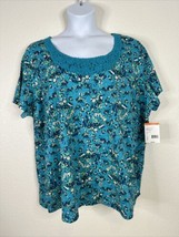 NWT Laura Scott Womens Plus Size 3X Turquoise Floral Scoop T-shirt Short... - £20.10 GBP