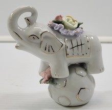 AP) Vintage Glossy Porcelain Raised Truck White Elephant on Ball Figurine - £7.78 GBP