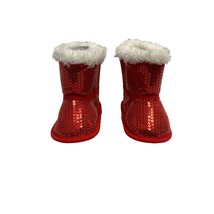 New Rising Stars Size 6 9 Months Red Sequin Fur Trim Hook and Loop Boots - £7.65 GBP