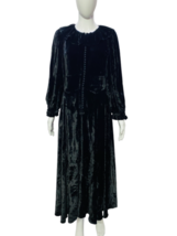 Doen Damen Vintage Seltenes Samt-Knopf-Schwarzes Rüschen-Midi-Maxi-Kleid S - £311.43 GBP