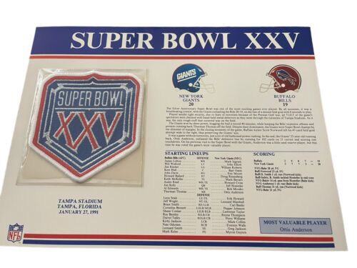 SUPER BOWL XXV Giants vs Bills 1991 OFFICIAL SB NFL PATCH Card - £14.81 GBP