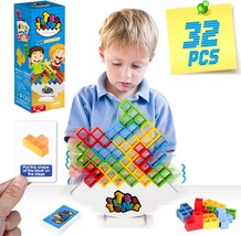 32 PCS Tetra Tower Stacking Game Building Balance Blocks Board Game 2 Players Fa - $32.77