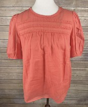 Daniel Rainn Top Linen Blend Blouse NWT Peasant Style Ruffled Coral Womens M - £13.15 GBP