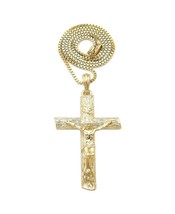 Crucifix Cross Gold-Tone Pendant with a Box Chain Necklace - £15.95 GBP