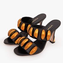 The Eclipse Black & Gold Leather Women Sandal image 2