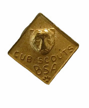 Vintage Gold Tone BSA Cub Scouts Bobcat Pin Tilted Square Diamond Shape - $6.00