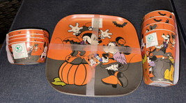 Disney Mickey Minnie Mouse Halloween Bamboo 4 Dinner Plates Tumblers Sna... - £54.28 GBP
