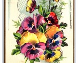 Flower Bouquet w Applied Diecut Bonne Annee Happy New Year DB Postcard U22 - $6.88