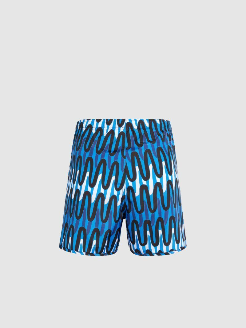 Neil Barrett Slim Fit Scribble Print Swim Trunks in Blue, Black, White-Size 2XL Item image 8