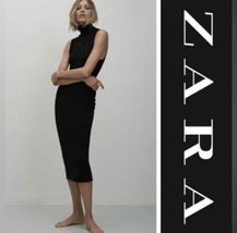 NEW ZARA Ribbed Sleeveless Turtleneck Midi Dress in Black SZ S - £44.23 GBP