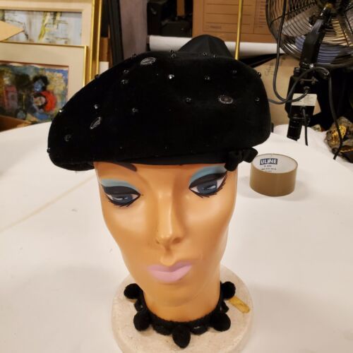 Primary image for Vintage Sally Vielon Headlines Women's Black Bedazzled Beret Hat